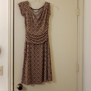 London Times Peach, brown, floral print Dress. Flower pattern is 60ish.